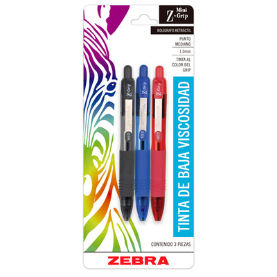 Bolígrafo Mini Z Grip Punto Medio 1.0 mm, Surtido - Paquete con 3 Piezas