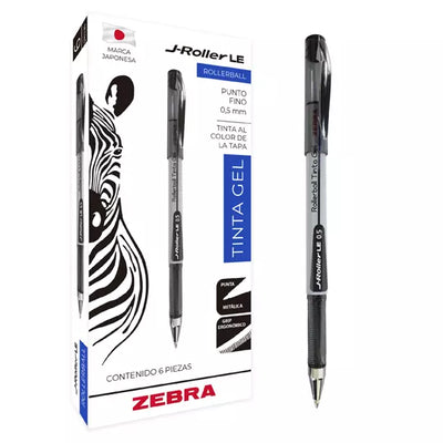 Bolígrafo de gel ZEBRA J-Roller LE punto fino 0.5 mm color negro caja con 6 pz