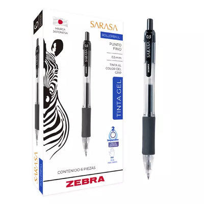 Bolígrafo de gel ZEBRA SARASA punto fino0.5 mm color negro caja con 6 pz