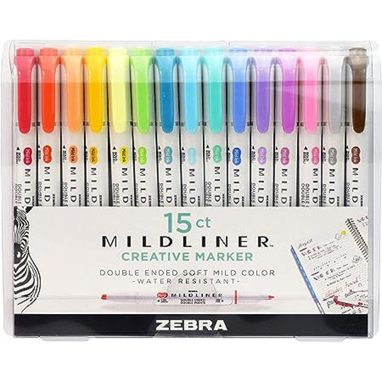 Marcador Mildliner Punto Pincel y Fino, Surtido - Estuche con 15 Piezas