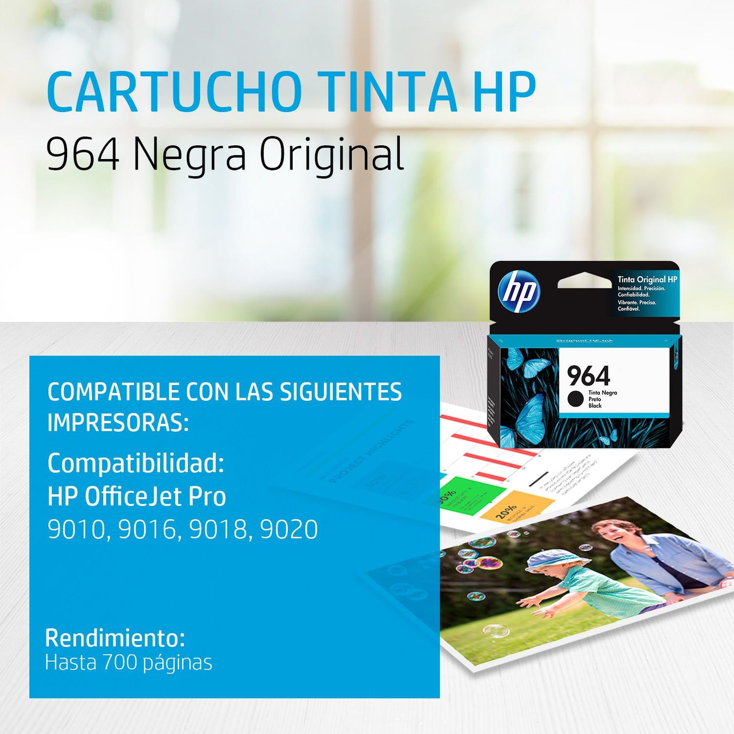 3JA53AL Cartucho HP 964 Negro Original, 1000 Páginas