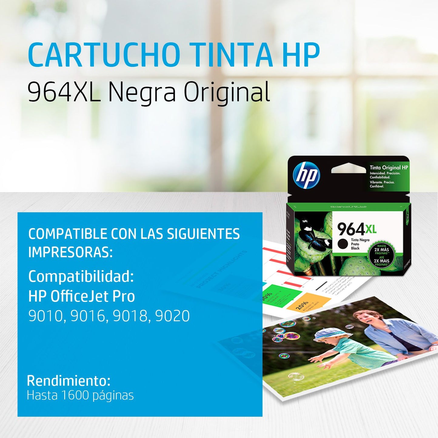 3JA57AL Cartucho HP 964XL Alto Rendimiento Negro Original, 2000 Páginas