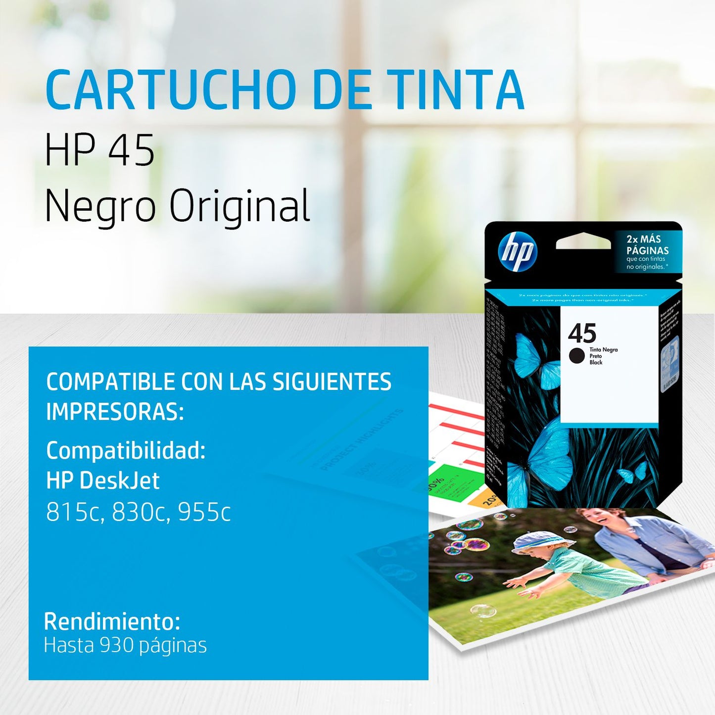 51645AL Cartucho HP 45 Negro Original, 930 Páginas