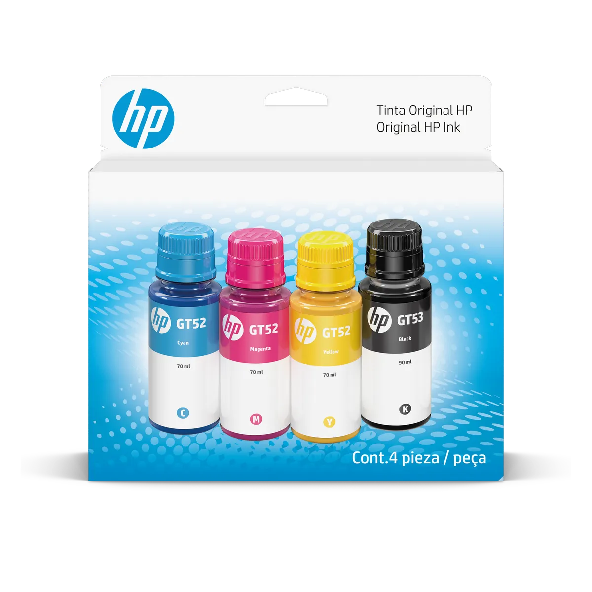 9F3N4AL Pack de 4 botellas de tinta HP GT53/GT52 Original, Negro, Cyan, Magenta, Amarillo