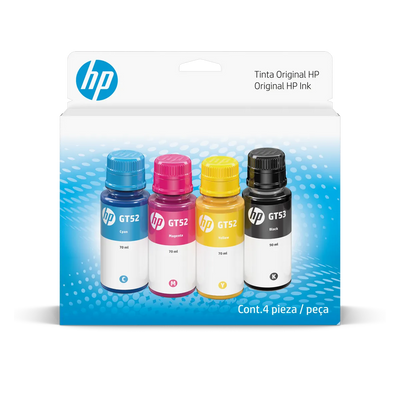 9F3N4AL Pack de 4 botellas de tinta HP GT53/GT52 Original, Negro, Cyan, Magenta, Amarillo