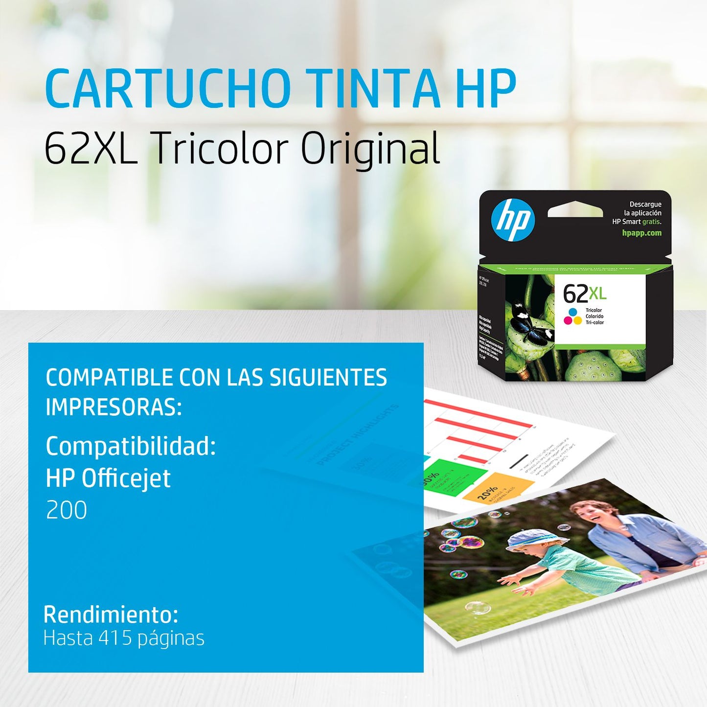 C2P07AL Cartucho HP 62XL Tricolor Original, 415 Páginas