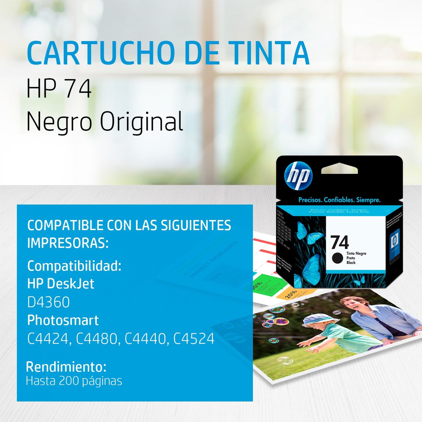 CB335WL Cartucho HP 74 Negro Original, 200 Páginas