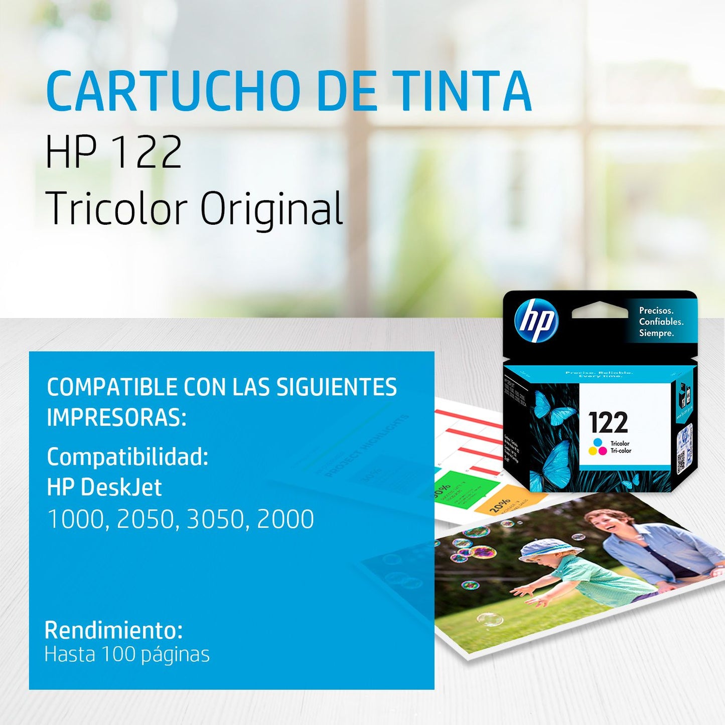 CH562HL Cartucho HP 122 Tricolor Original, 100 Páginas