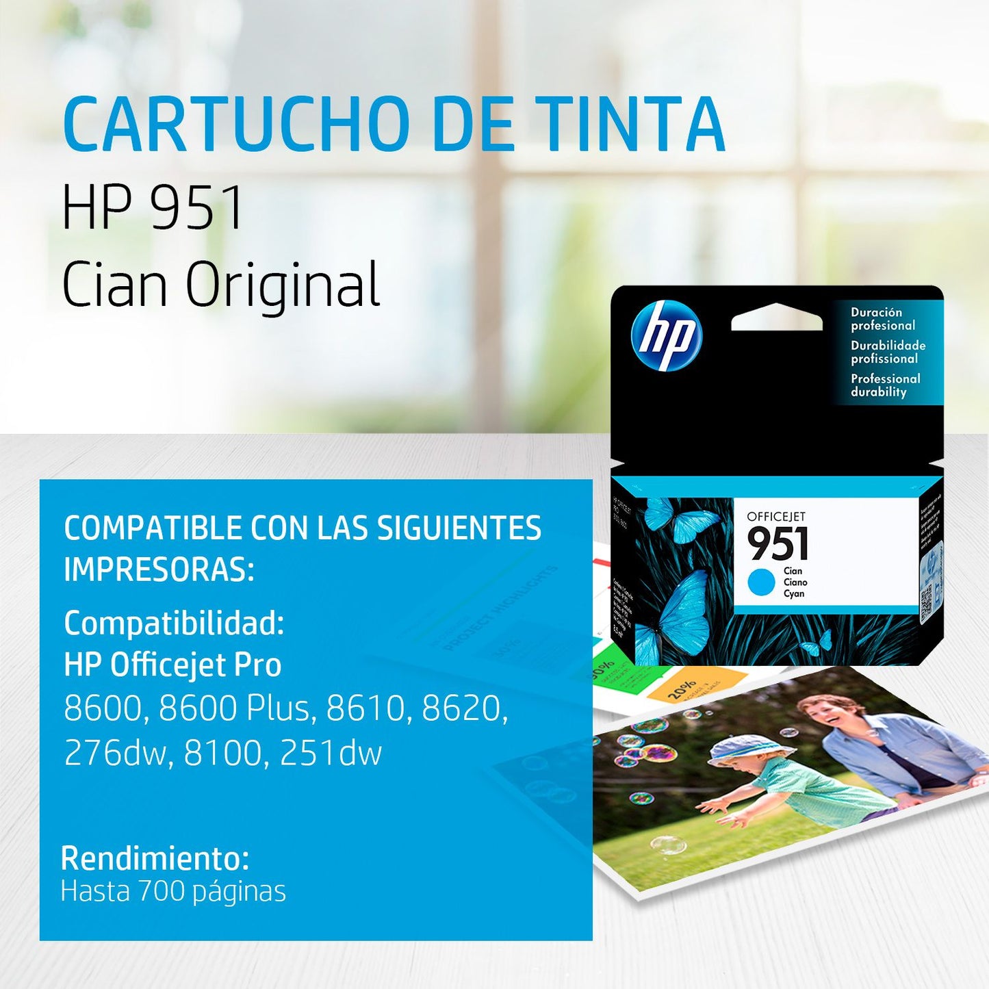 CN050AL Cartucho HP 951 Cian Original, 700 Páginas