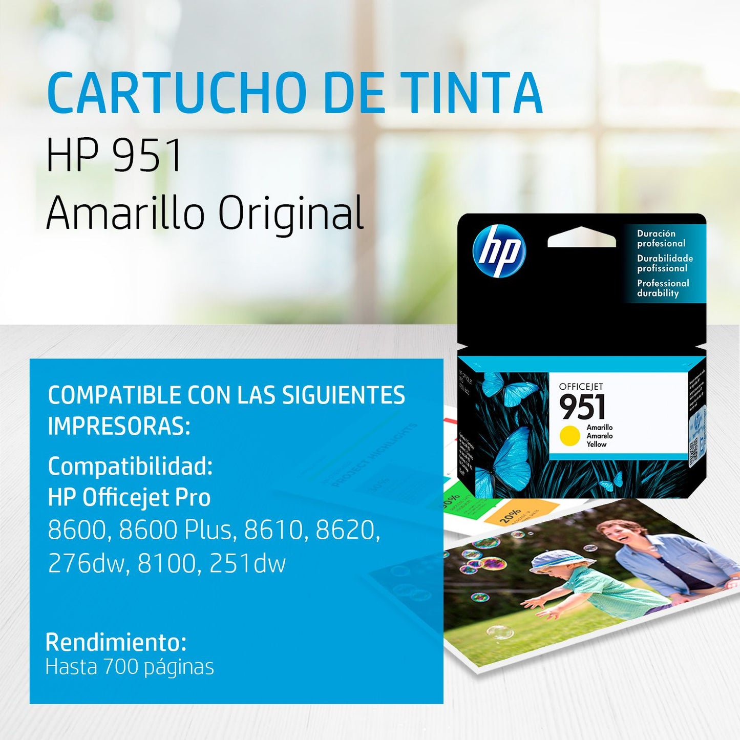 CN052AL Cartucho HP 951 Amarillo Original, 700 Páginas
