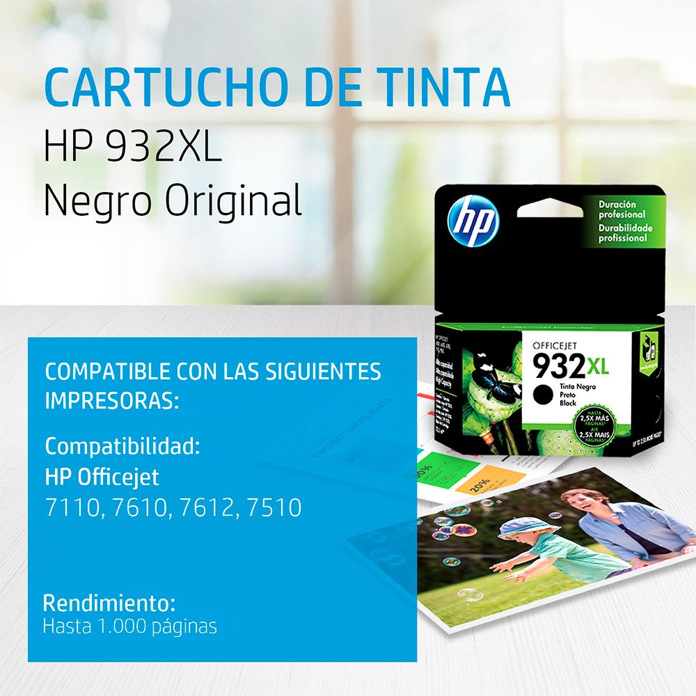 CN053AL Cartucho HP 932XL Negro Original, 1000 Páginas