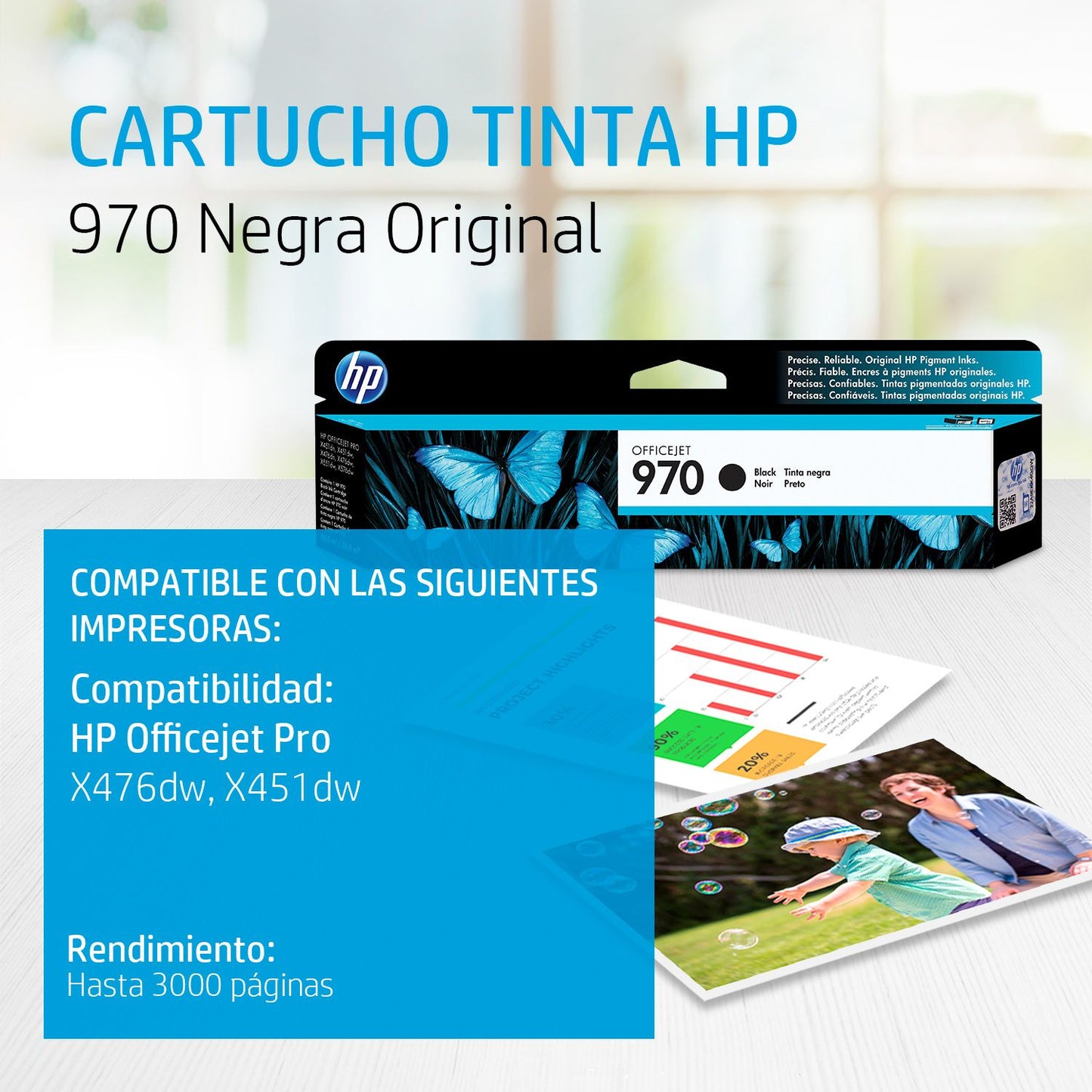 CN621AM Cartucho HP 970 Negro Original, 3000 Páginas