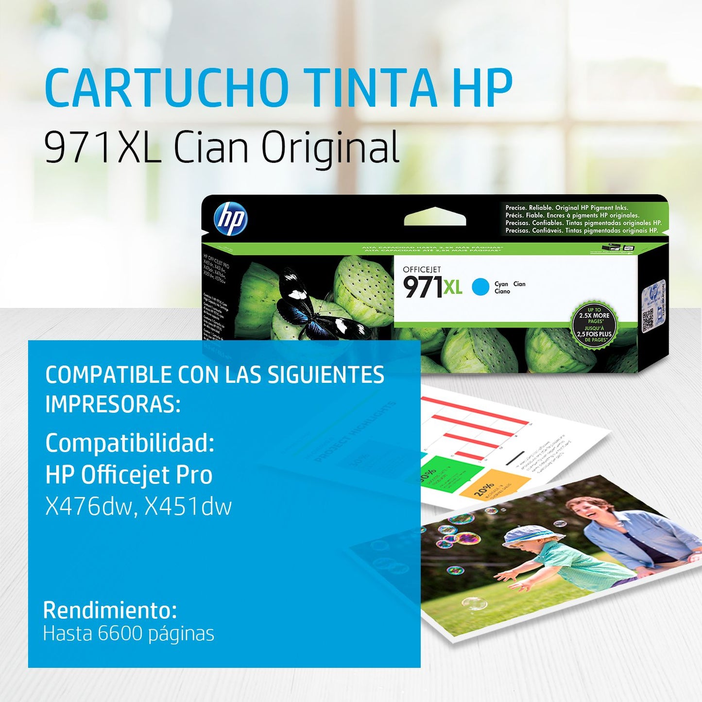 CN626AM Cartucho HP 971XL Cian Original, 6600 Páginas