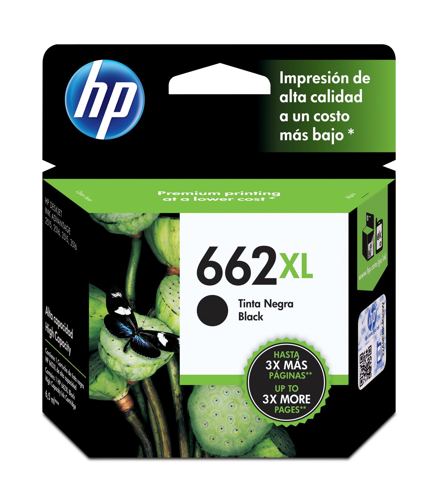 CZ105AL Cartucho HP 662XL Negro Original, 360 Páginas