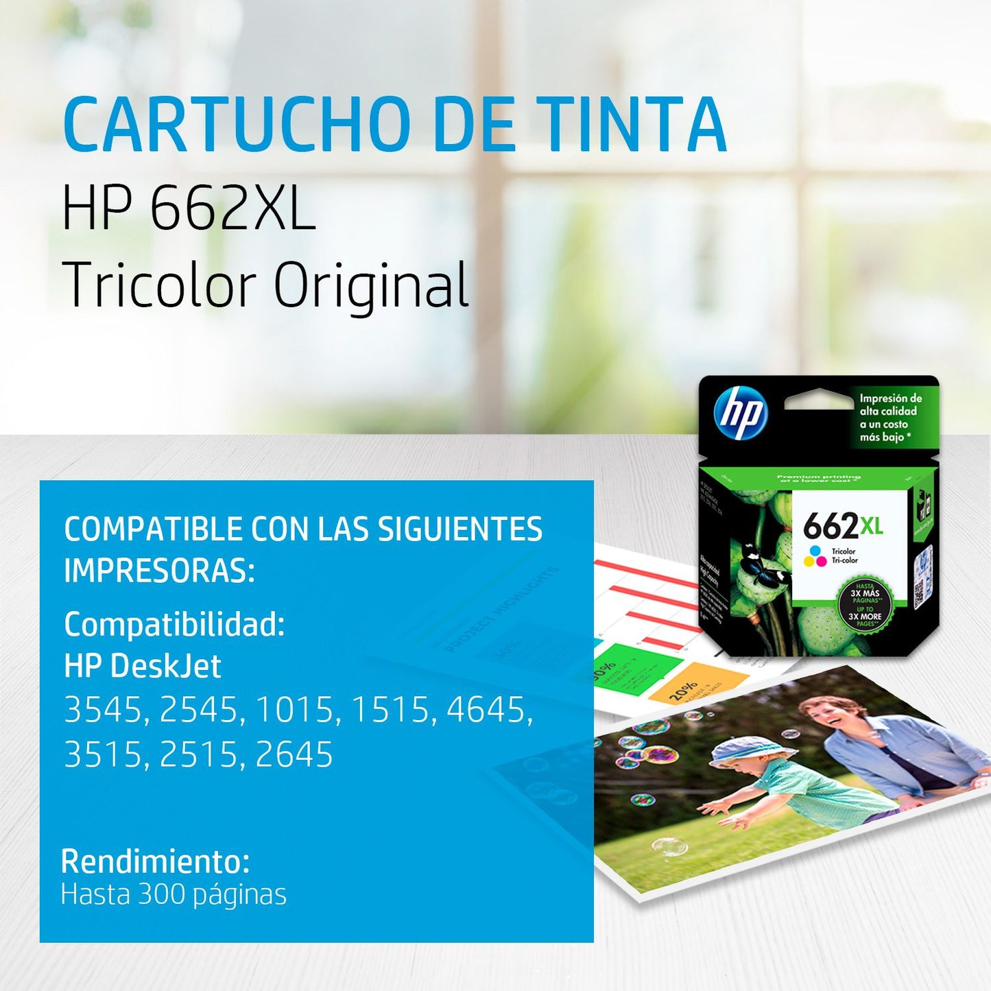 CZ106AL Cartucho HP 662XL Tricolor Original, 300 Páginas