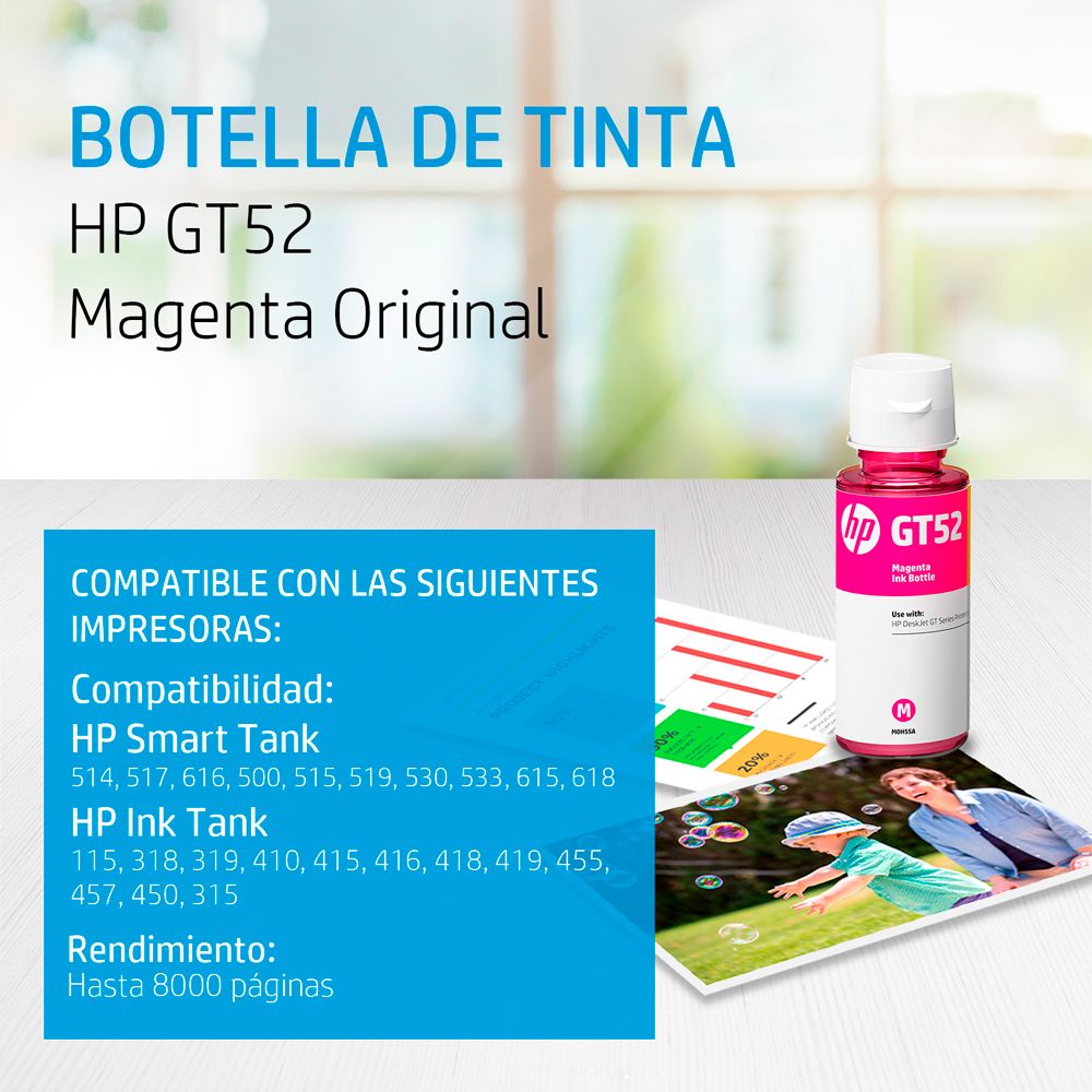 M0H55AL Botella de Tinta HP GT52 Magenta Original, 70ml