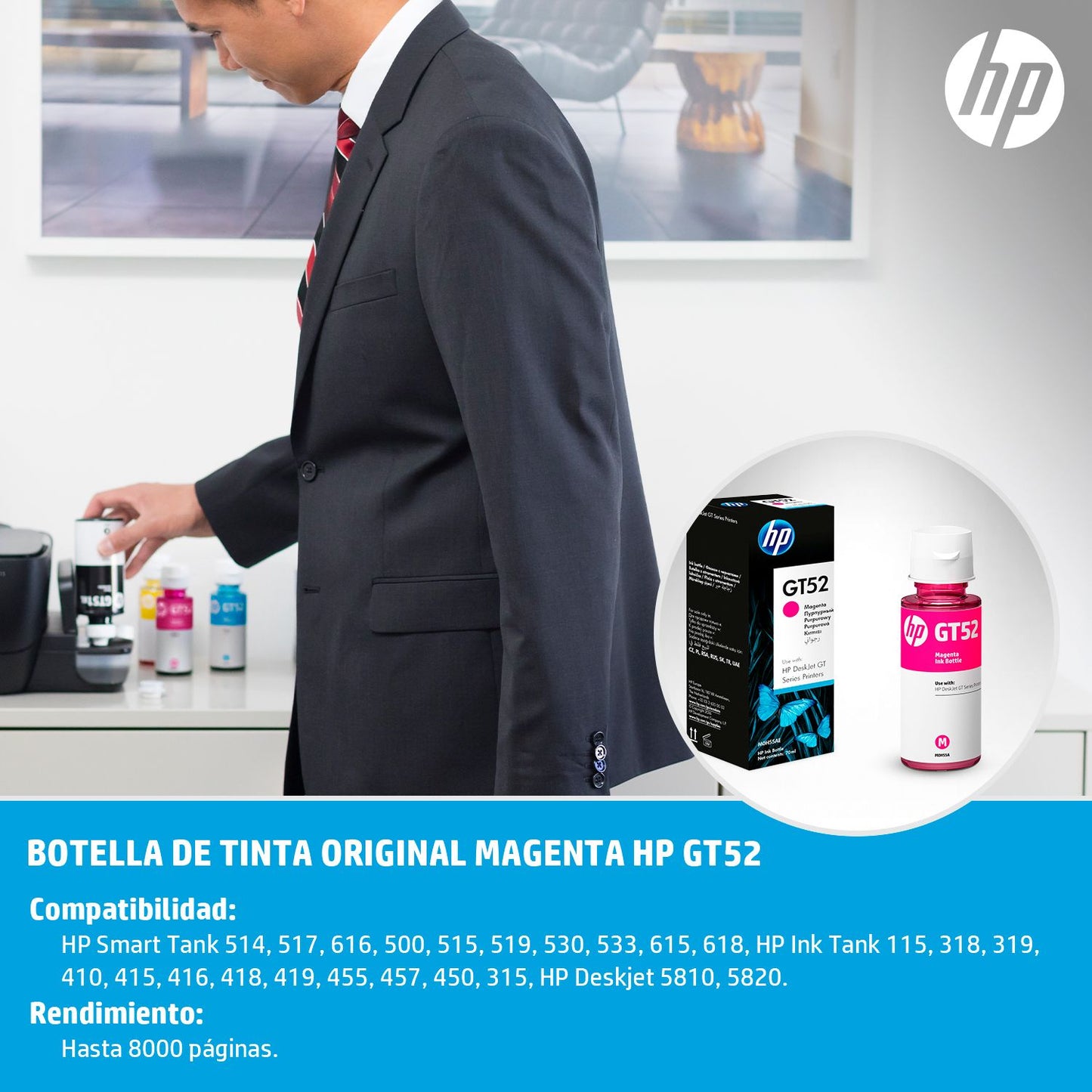 M0H55AL Botella de Tinta HP GT52 Magenta Original, 70ml