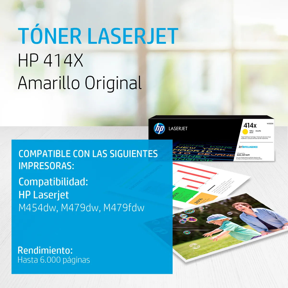 W2022X Cartucho de tóner original de alto rendimiento HP LaserJet 414X amarillo