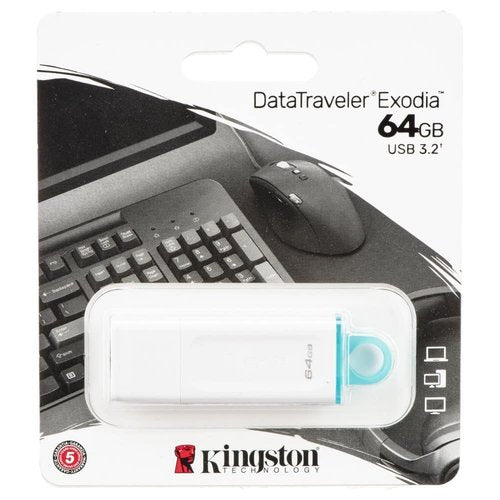 Memoria USB Kingston de 64GB, 3.2, Blanca-Azul