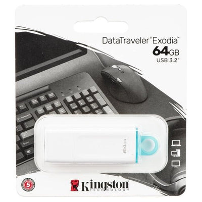 Memoria USB Kingston de 64GB, 3.2, Blanca-Azul