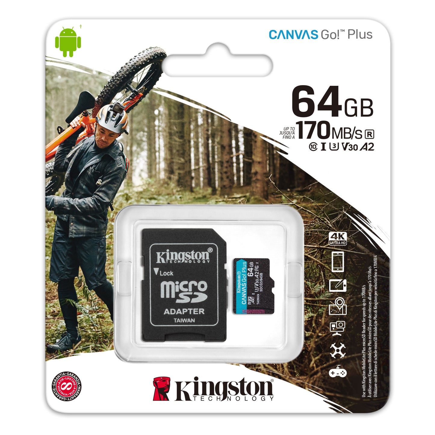 KINGSTON PP FLASH MICRO SDXC MEMORIA KINGSTON FLSH 64GB CANVAS GO PLUS A2 U3 V30 CARD