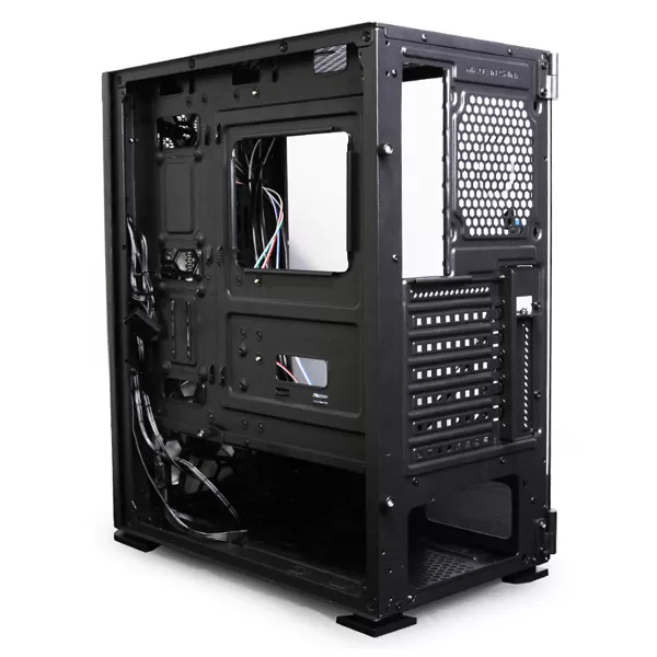 Yeyian Gabinete Media Torre Gamer Hollow Serie 2500 Negro, ITX, Micro ATX y EATX, Panel Lateral de cristal templado con 3 ventiladores