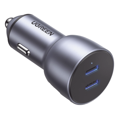 Cargador de Auto de 40W / 2 Puertos USB-C / 20 Watts por Puerto / Compatible con Vehículos de 12 y 24 VCD / Chip Inteligente / Diseño Compacto / Multi protección / Aleación de Aluminio