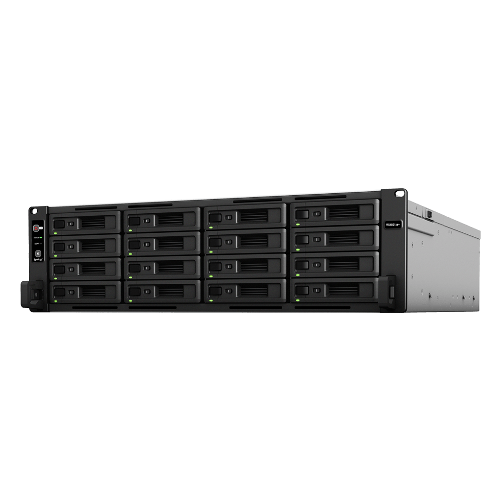 NAS Rack Synology RS4021xs+ | 4U 16 Bahías (exp. 40) | Xeon D-1541 8C/16T | 16GB DDR4 ECC hasta 64GB | 403,000 IOPS | 6,200 MB/s | RAID F1 SSD | Fuente Doble | VDI/OLTP | SKU RS4021XS+