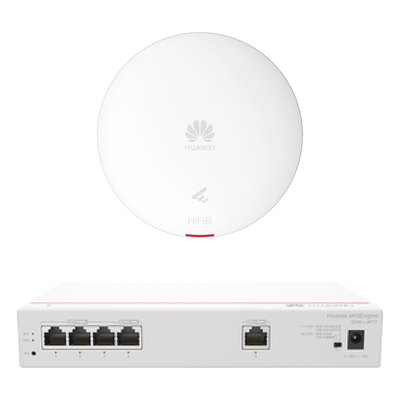 Kit DEMO de Router Multi-Servicio / 1 puerto 10/100/1000 Mbps(WAN) / 4 puertos 10/100/1000 Mbps(LAN) PoE / 50W + Punto de Acceso Wi-Fi 6 / 1.775 Gbps / MU-MIMO 2x2 (2.4GH y 5GHz) / Smart Antenna más cobertura / Instalación en techo y pared