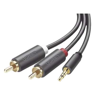 Cable Adaptador de 3.5mm Macho a 2 RCA Macho / 5 Metros (16.40 Pies) / Color Gris / Blindaje Múltiple / ABS / Alta Calidad
