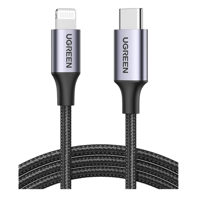 Cable USB-C a Lightning | 2 Metros (6.56 Pies) | Certificado MFi | Carga Rápida 60W | 480 Mbps | Conector C94 | Adecuado para iPhone, iPad y iPod | Protección Integrada | Caja de Aluminio | Nylon Trenzado | Color Negro