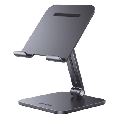 Soporte de Aluminio para IPad & Tablet | Plegable |Angulo Ajustable de 180° y 270° | Base Antideslizante | Protección  de Silicona | Amplia Compatibilidad con dispositivos de 7.9'' a 12.9'' | Aluminio Solido | Color Gris