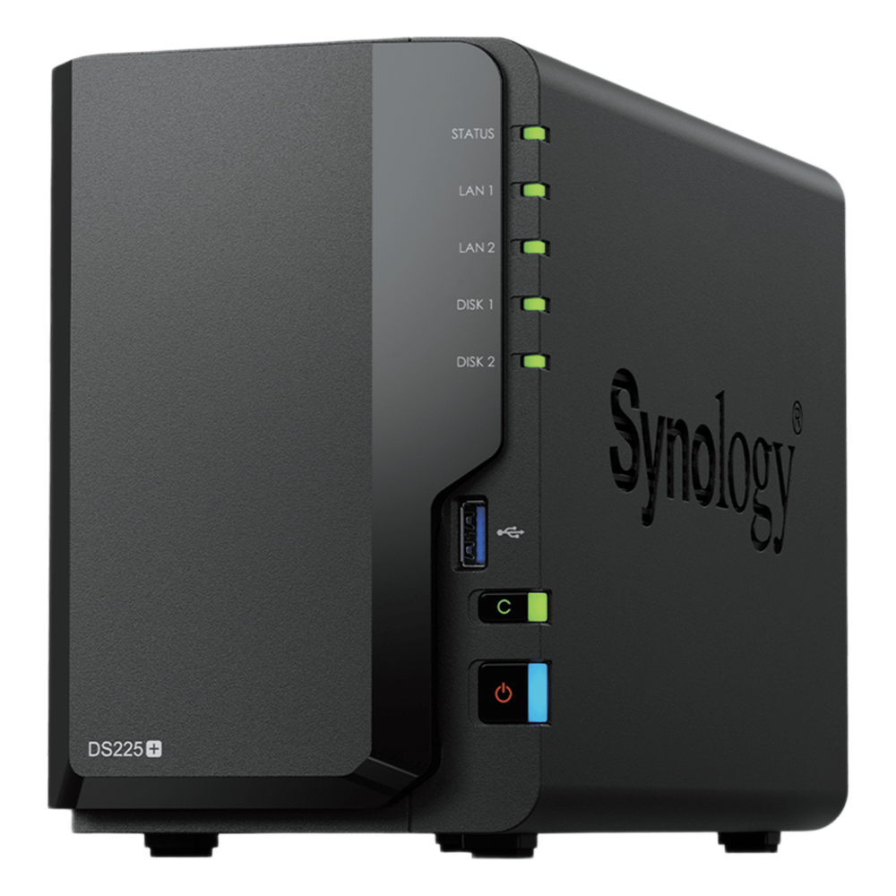 NAS Synology DiskStation DS225+ | 2 Bahías | Intel J4125 | 2.5GbE + 1GbE | 282MB/s | Active Backup Sin Licencia | Surveillance 25 Cámaras | RAID 40TB | DSM | SKU DS225+