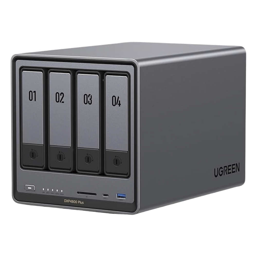NAS UGREEN NASync DXP4800 Plus | Intel Pentium Gold 8505 5C Quick Sync | 10GbE + 2.5GbE | 4 Bahías SATA + 2×M.2 NVMe PCIe 4.0 | 8GB DDR5 64GB | Plex 4K | Lector SD HDMI | SKU 35260