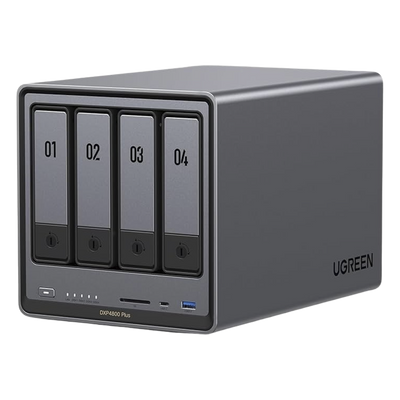 NAS UGREEN NASync DXP4800 Plus / Procesador Intel Pentium Gold 8505 5 Núcleos / 4 Bahías SATA + 2 M.2 NVMe PCIe 4.0 / 8GB DDR5 Expandible a 64GB / 10GbE + 2.5GbE / USB 3.2 Gen 2 Tipo C / HDMI 4K / Sistema Almacenamiento Conectado Red