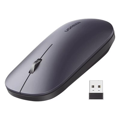 Mouse inalámbrico 2.4 GHz | Ultra Delgado y Silencioso | DPI 1000/1600/2000/4000 (Ajustable)  | Alcance 10m | Scroll de Aluminio | Adaptable a diferentes superficies | Diseño suave al tacto | Contiene Receptor USB | Color Negro.