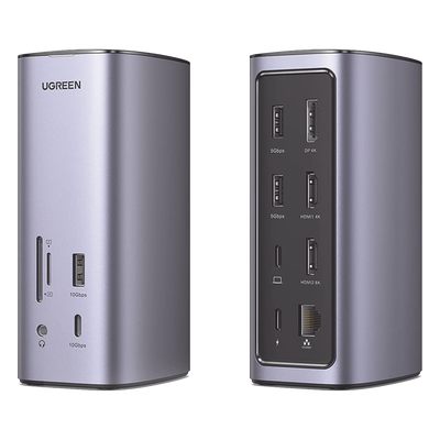 HUB USB-C (Docking Revodok Pro) 12 en 1 | 2 USB-A 3.0 | 1 USB-C PD Carga 100W | 1 USB-A 3.1 | 1 USB-C 3.1 | HDMI 4K | HDMI 8K Ultra HD | Display Port 4K | RJ45 (Gigabit) | Lector Tarjeta SD + Micro SD (TF) | Jack Audio 3.5mm.