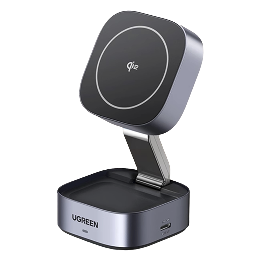 Cargador Inalámbrico 2 en 1 UGREEN 35316 | Qi2 15W Teléfono + Qi 5W Auriculares + USB-C 5W | 25W Total | Diseño Discreto para Escritorio Ejecutivo y Viaje | Cable USB-C Incluido | SKU 35316