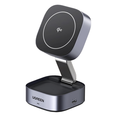 Cargador Inalámbrico 2 en 1 25W / Tecnología Magnética Qi 2 / 15W para Teléfono + 5W para Auriculares / Puerto USB-C 5W / Protecciones Múltiples / Cable USB-C Incluido