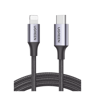 Cable USB-C a Lightning | 1 Metro (3.28 Pies) | Certificado MFi | Carga Rápida 60W | 480 Mbps | Conector C94 | Adecuado para iPhone, iPad y iPod | Protección Integrada | Caja de Aluminio | Nylon Trenzado | Color Negro