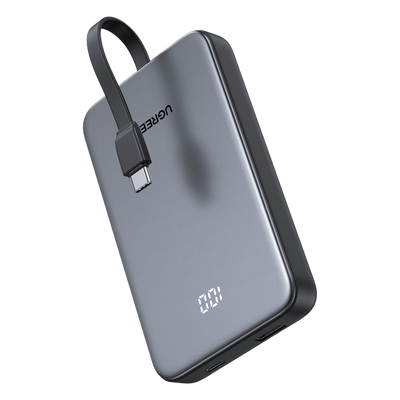 Power Bank 10000mAh con Cable Integrado 20W / Puerto USB-C PD3.0 PPS / Puerto USB-A SCP 22.5W / Batería Polímero Litio / Protecciones Múltiples / Indicador Digital / Material V-0