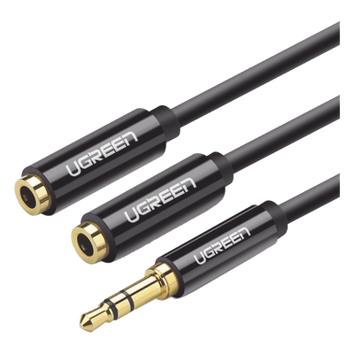 Cable Adaptador/Divisor de Audio de 3.5mm Macho a 2 Terminales de 3.5mm Hembra / 25 cm de Longitud / Cable TPE / Color Negro