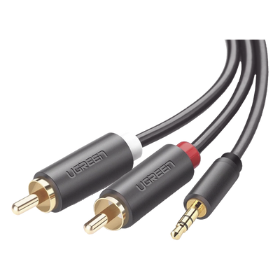 Cable Adaptador de 3.5mm Macho a 2 RCA Macho / 3 Metros (9.84 Pies) / Color Gris / Blindaje Múltiple / ABS / Alta Calidad
