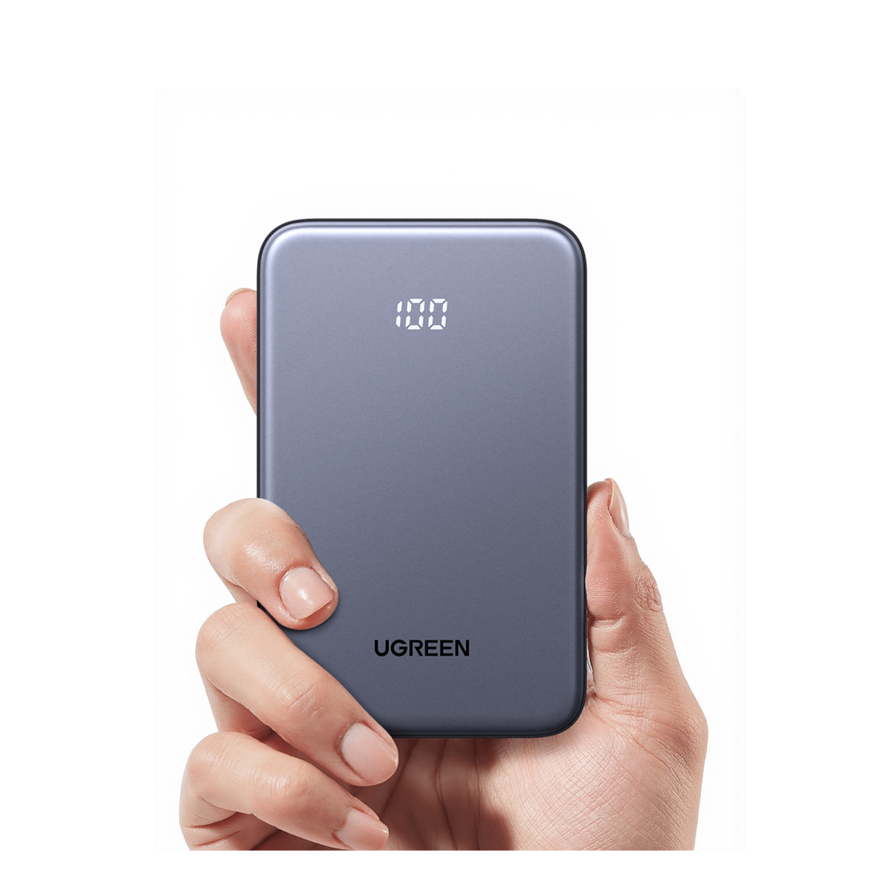 Power Bank Ultradelgado UGREEN 75131B | 10000mAh 37Wh Li-Po | USB-C 20W PD3+PPS + USB-A 22.5W | Pantalla Digital | V-0 | NTC | IATA | 2.7 cargas iPhone | SKU 75131B