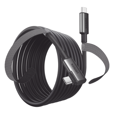 Cable USB-C a USB-C (Cable Link) | 5 metros (16 pies) |  Transferencia de Alta Velocidad | Carga Rápida | Un Extremo Angulado | Caja de Aluminio | Nylon Trenzado.