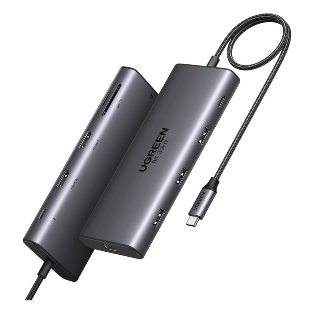 Hub USB-C 10 en 1 UGREEN Revodok Pro 210 15534B | Dual HDMI 4K@60Hz + 8K@30Hz | Triple Pantalla (Thunderbolt/USB-C MST) | PD 100W Passthrough | Ethernet Gigabit | SD+TF | 3×USB-A 3.0 | SKU 15534B
