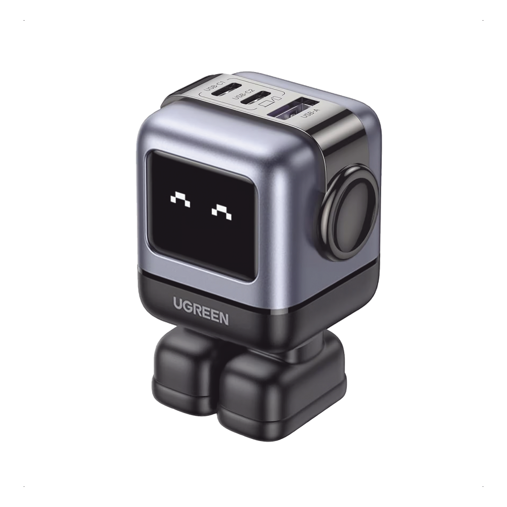Cargador UGREEN RobotGaN 65W Serie UNO | GaN II | 2×USB-C (PD 3.0) + USB-A (QC 4.0) | MacBook Air iPad iPhone Galaxy | 45W+20W Simultáneo | Pantalla LED | SKU 15570B