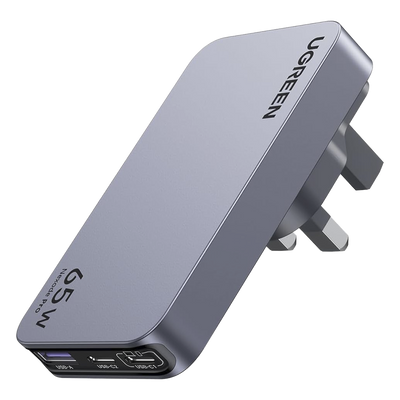 Cargador Rápido GaN 65W UGREEN / 2 Puertos USB-C + 1 Puerto USB-A / Tecnología GaN / Carga Rápida PPS PD 3.0 QC 4.0 / Compatibilidad Universal 100-240V / Diseño Compacto