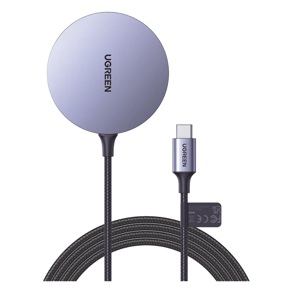 Cargador MagSafe UGREEN 30233 | 15W | Certificado MFM | Aluminio 6mm | iPhone 12-16 + AirPods | Qi | Cable Nylon 1.5m 15K Ciclos | SKU 30233