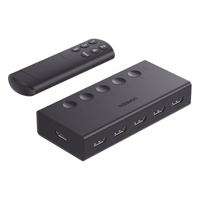 Conmutador HDMI 5X1 | 4K@60Hz | HDMI 2.0, 1.4 | HDCP 2.2, 1.4 | VRR | Dynamic HDR | 3D | CEC | EDID | IR 10 Metros (32.81 Pies) | 18Gbps | Cambio Manual y por Control Remoto | Incluye Cable de Alimentación USB